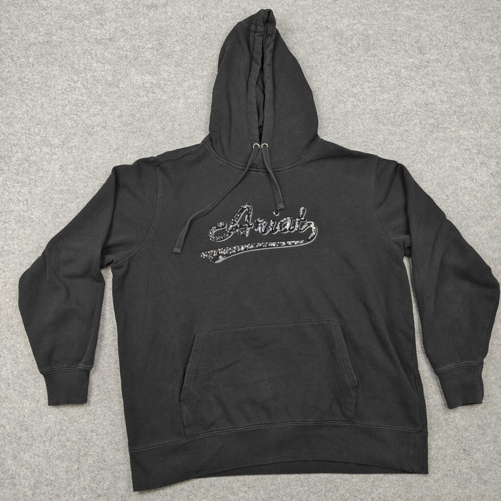 Ariat Hoodie Womens XL Black REAL Sequin Logo Fleece Pullover Kangaroo Pocket